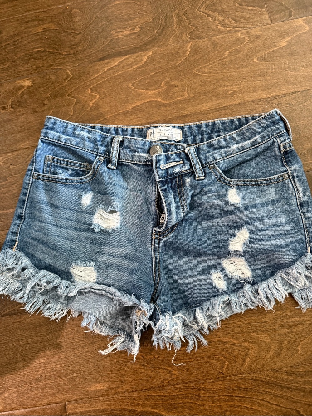 Free People Blue Distressed Frayed Hem Denim Shorts
